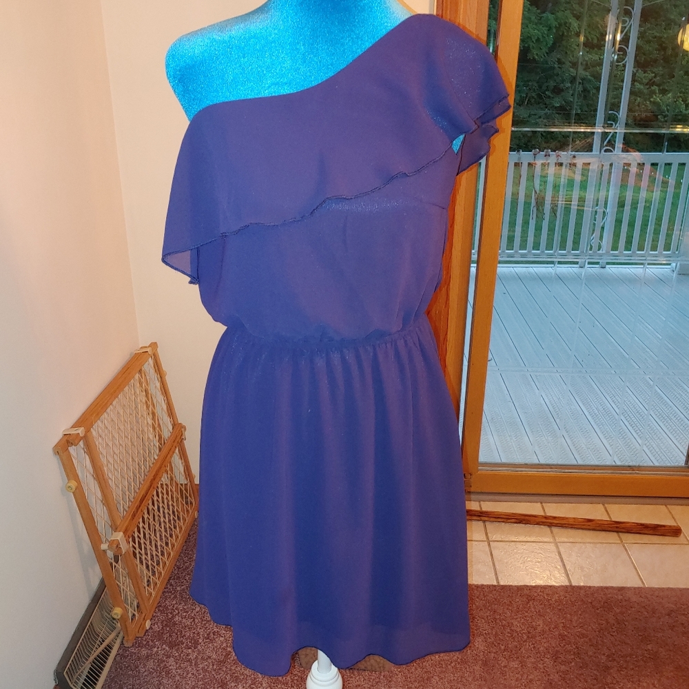 Charlotte Russe One Shouldered A-line Navy Dress size Small